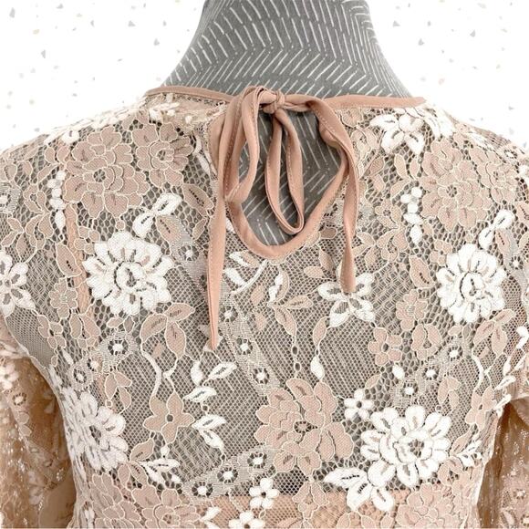 Romantic Lace Dress Boho Nude Tan Floral Long Sleeve Altar'd State Rauma Size S - Picture 3 of 13